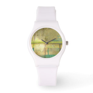 Montre Peinture Abstraite dorée turquoise et verte