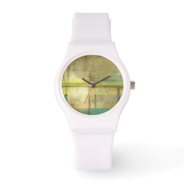 Montre Peinture Abstraite dorée turquoise et verte (Recto)