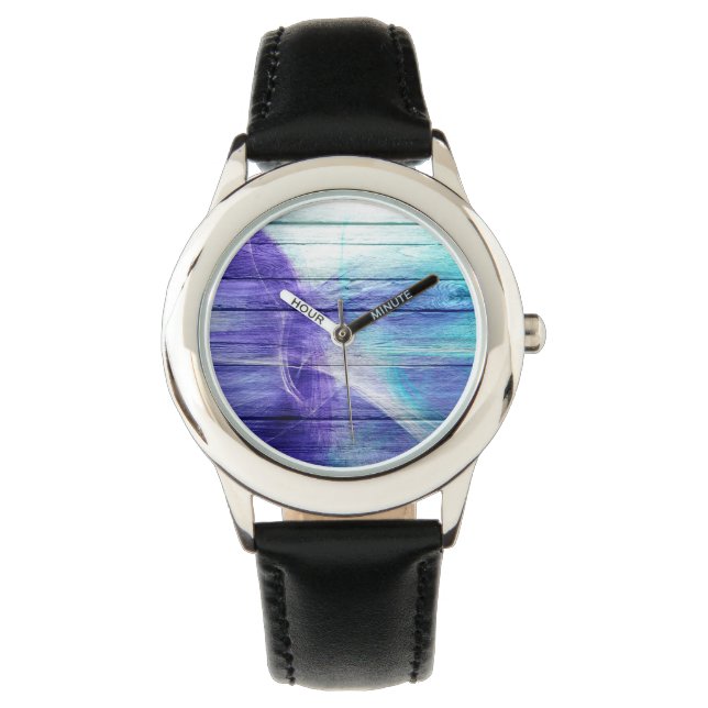 Montre Peinture Abstraite en bois bleu (devant)
