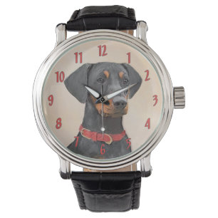 Montre Peinture allemande Pinscher peinture art animal or