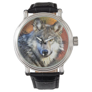 Montre Peinture d'art de loup gris