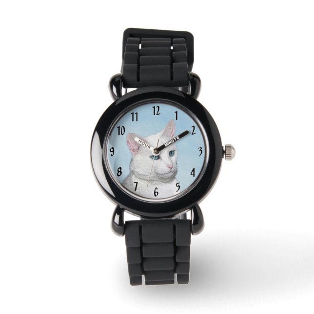 Montre Peinture de chat blanc - Cute Original Cat Art (Recto)