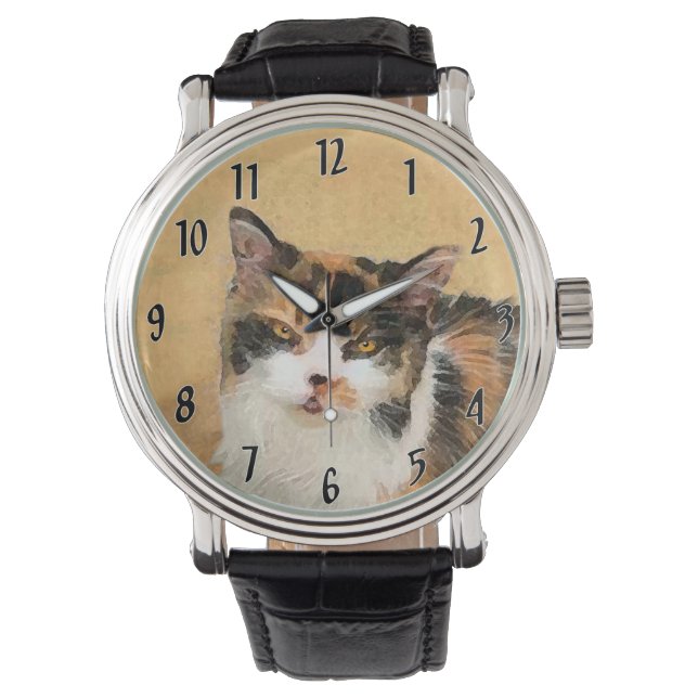 Montre Peinture de chat Calico - Cute Original Cat Art (devant)