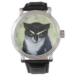 Montre Peinture de chat Tuxedo - Cute Original Cat Art