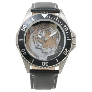 Montre peinture de faune de tigre avec le grand chat de
