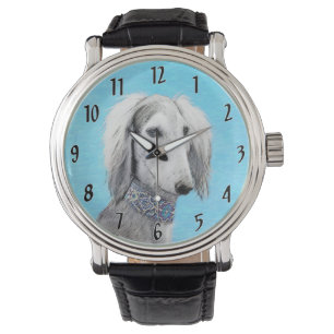 Montre Peinture de Saluki (Argent) - Joli art original de
