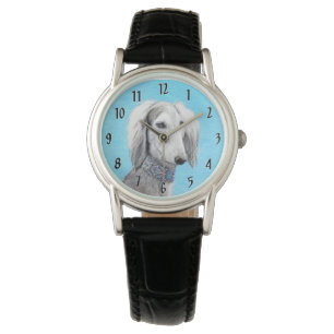 Montre Peinture de Saluki (Argent) - Joli art original de