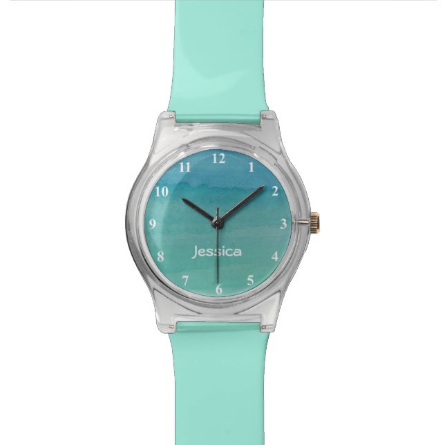 Montre Peinture en pastel bleue d'aquarelle d'aqua de (Fermer)