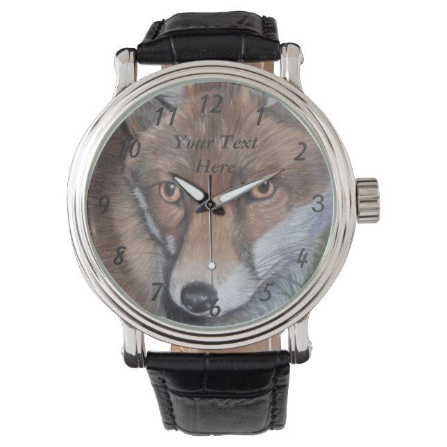 Montre peinture renard rouge couleur pleine faune cool (devant)