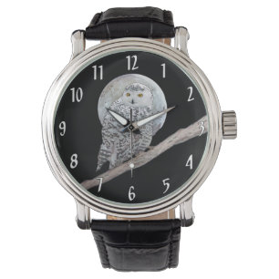 Montre Peinture sur la Chouette neigeuse et la Lune - Art