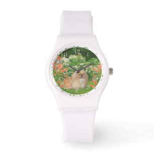 Montre Pekingese dans un jardin