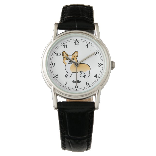 Montre Pembroke Welsh Corgi Cartoon Chien et nom (devant)