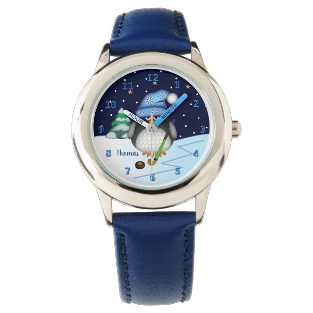 Montre Penquin de hockey mignon avec nom personnalisé (devant)
