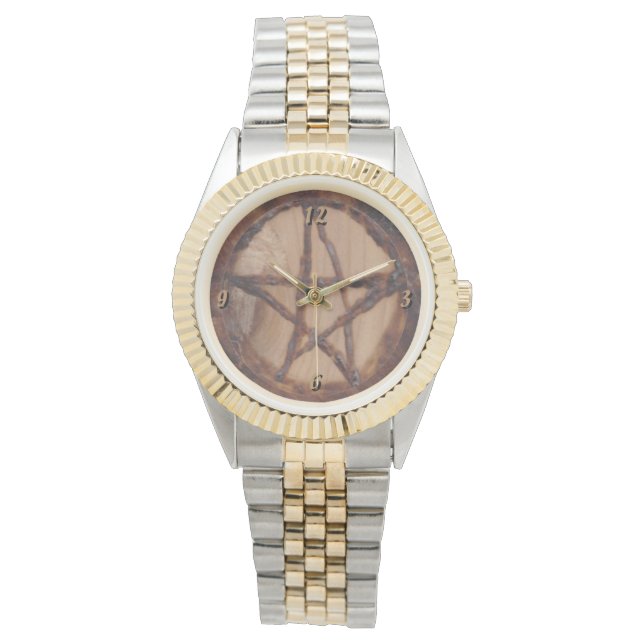 Montre Pentacle en bois sorcière primitive Wiccan Pagan (devant)