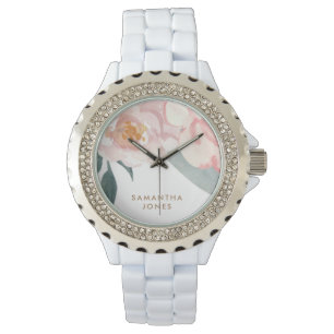 Montre Peonie rose moderne minimaliste Aquarelle Florale
