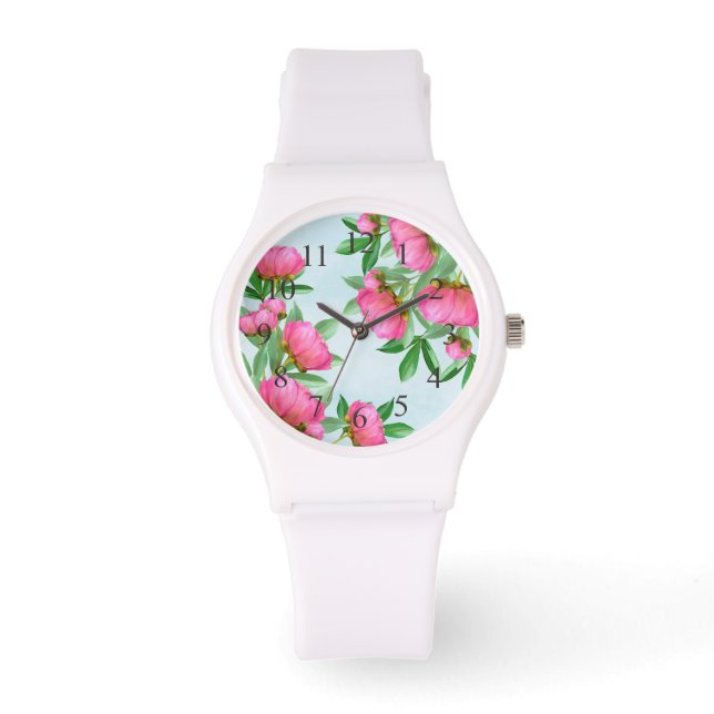 Montre Peonies Florales Chic Rose Simple Fleurs Élégantes (Recto)