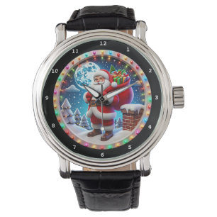 Montre Père Noël avec scène hivernale de cadeaux