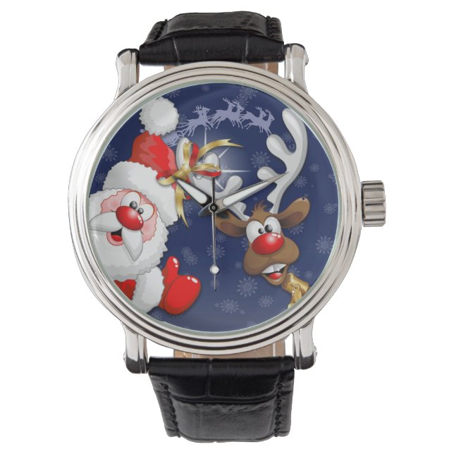 Montre Père Noël et Reindeer Joyeux Noël Joyeux dessin an (devant)