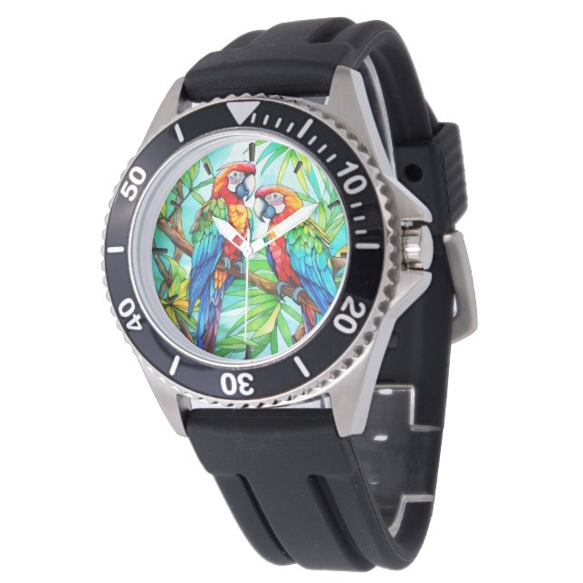 Montre Perroquets colorés Vitrail (Incliné)