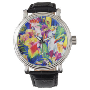Montre Perroquets d'aquarelle