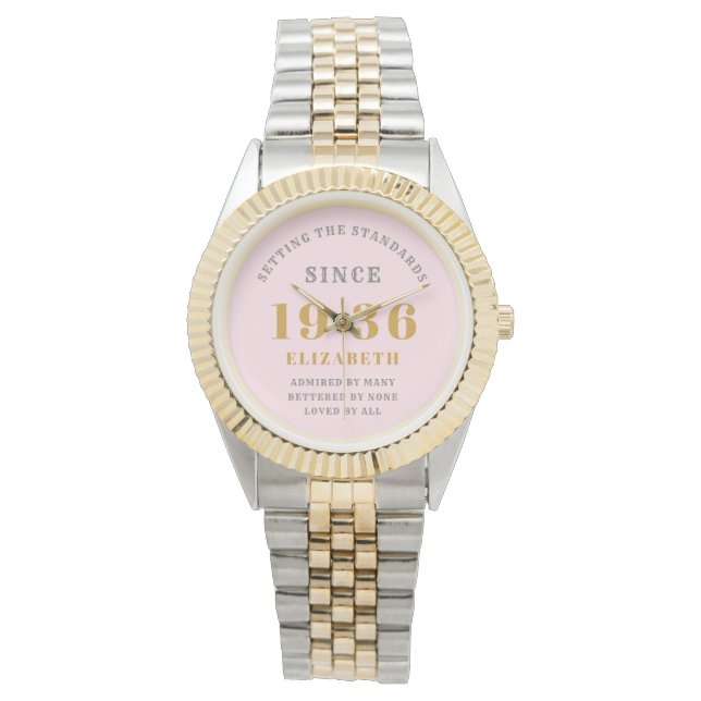 Montre Personalized 90th Birthday Chic Pink Gold Woman's (devant)
