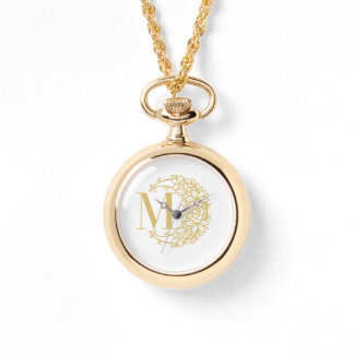 Montre Personalized Gold Pocket Watch with Initial M 