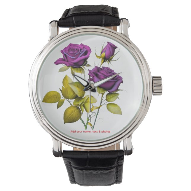 Montre Personalized Purple Rose Watch | Add Your Name (devant)