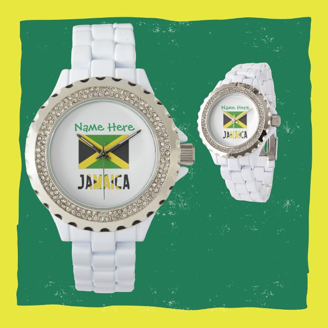 Montre Personnalisation verte du drapeau jamaïcain (Créateur téléchargé)