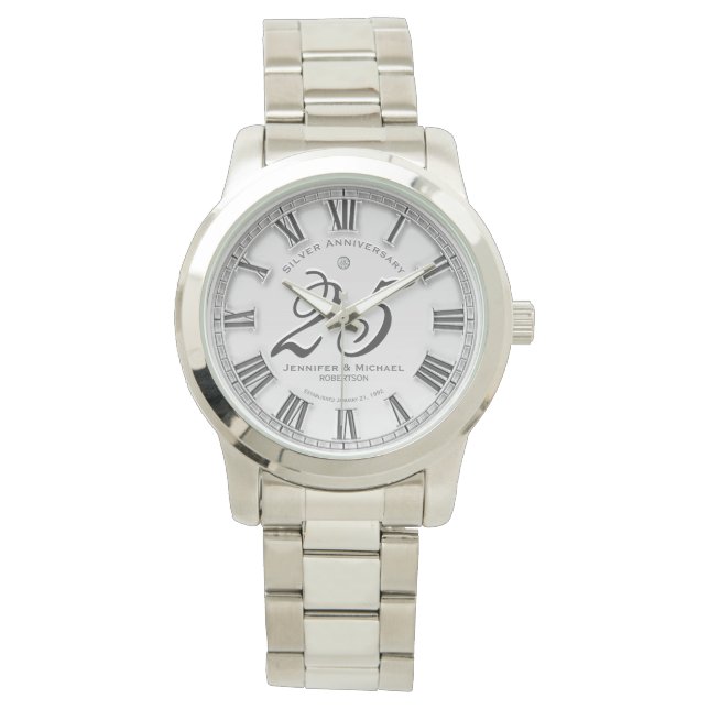 Montre Personnalisé 25 Anniversaire Mariage Argent (devant)
