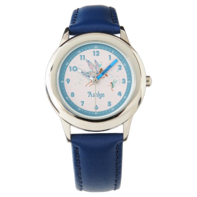 Montre Personnalisé Bleu Élégant Fée Apprendre Temps Enfa (devant)