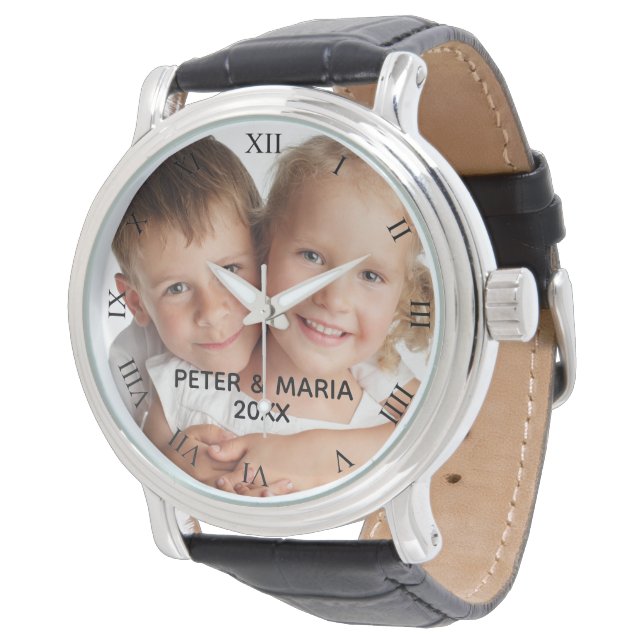 Montre Personnalisé enfants noms photo année romaine (Incliné)