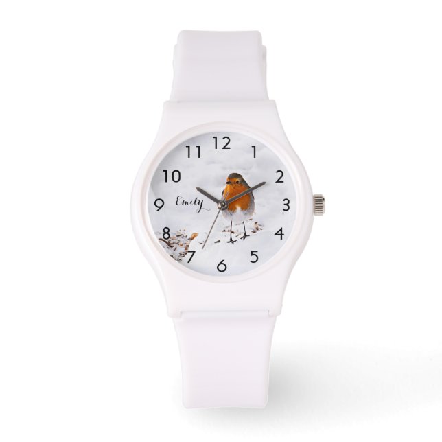 Montre Personnalisé mignon Robin oiseau dans la neige ajo (Recto)
