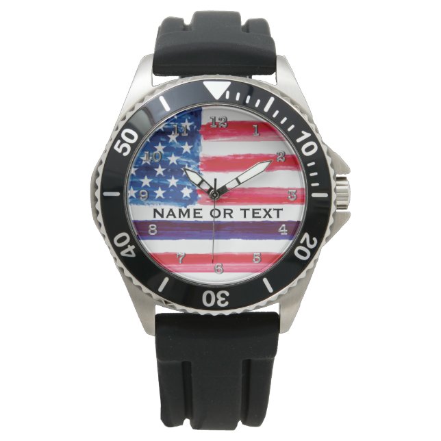Montre Personnalisé Mince Ligne Bleue US Drapeau Officier (devant)