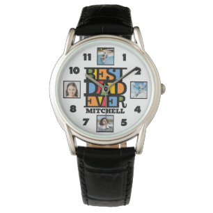 Montre Personnalisé Nom & 4 Photos MEILLEUR PAPA JAMAIS