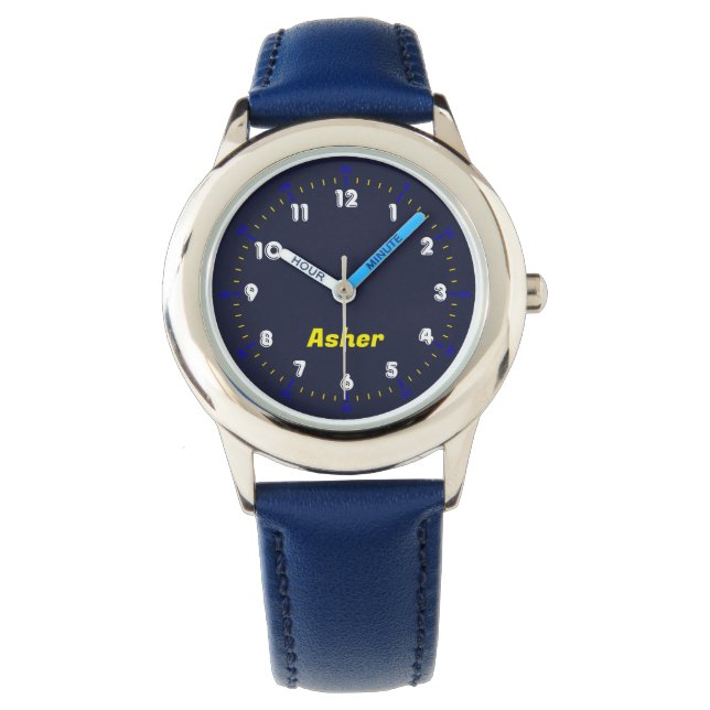 Montre Personnalisé Nom Frapper Futuristic Blue Kids Appr (devant)