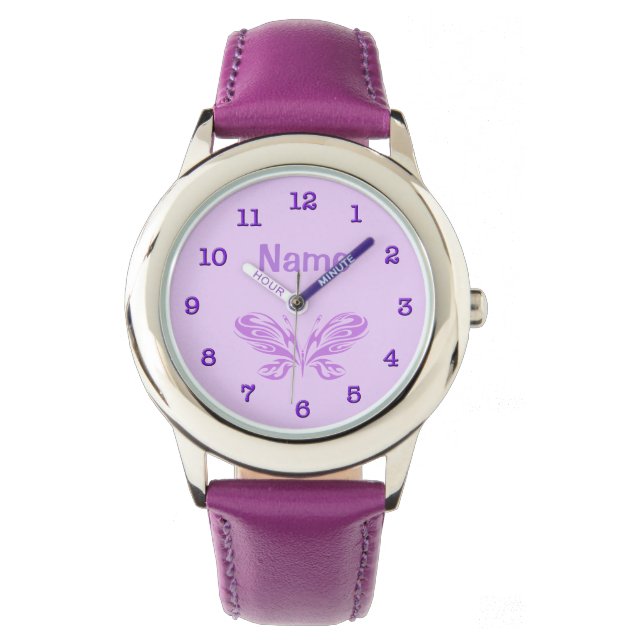 Montre PERSONNALISÉ Papillon violet Montres-enfant Filles (devant)