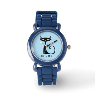 Montre Personnalisé Retro Mid Century moderne Chat noir a