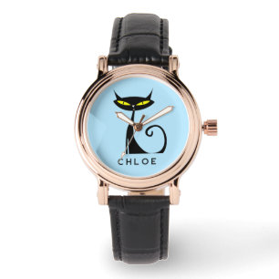 Montre Personnalisé Retro Mid Century moderne Chat noir a