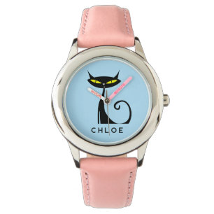 Montre Personnalisé Retro Mid Century moderne Chat noir a