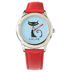 Montre Personnalisé Retro Mid Century moderne Chat noir a