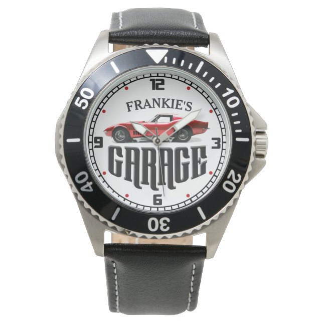 Montre Personnalisé VOTRE NOM Chevy Corvette Car Garage (devant)
