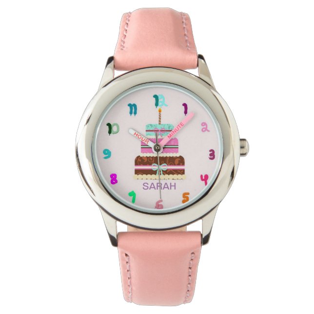 Montre Personnalisée HAPPY BIRTHDAY girly rose (devant)
