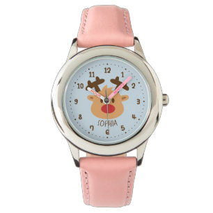 Montre personnalisée pour enfants Renne au nez rou