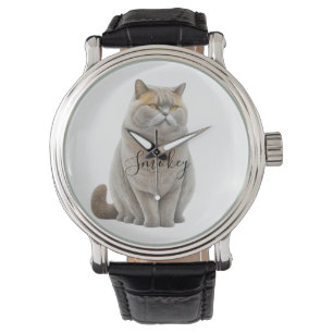 Montre Personnaliser Aquarelle British Funny Chat Nom de 
