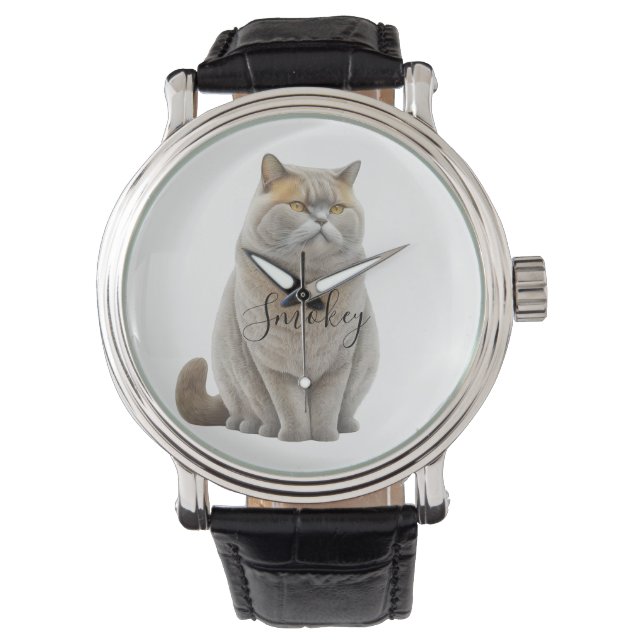 Montre Personnaliser Aquarelle British Funny Chat Nom de  (devant)