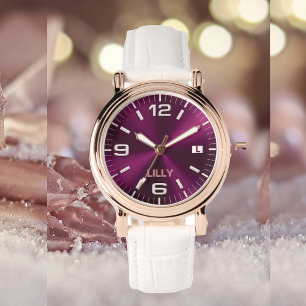 Montre Personnaliser Chic Monogramme Girly Hot rose Metal