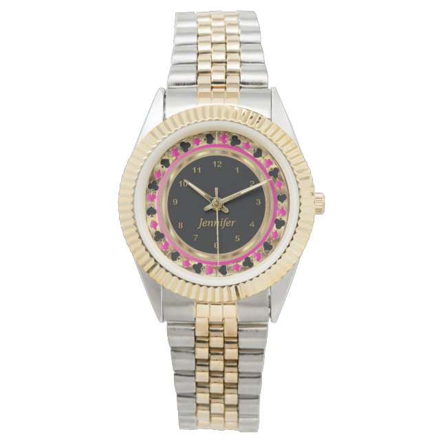 Montre Personnaliser le joueur de poker en rose (devant)