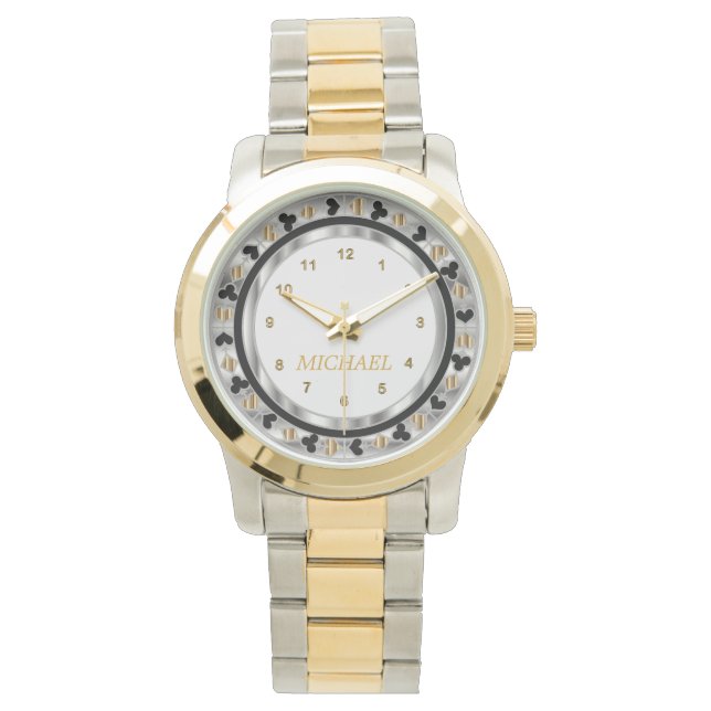 Montre Personnaliser le joueur de poker - Sliver & Gold (devant)