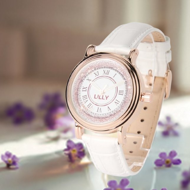 Montre Personnaliser rose pâle Parties scintillant en mét (Créateur téléchargé)