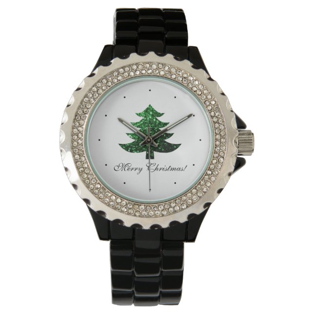 Montre Personnaliser Sparkly sapin vert étincelant (devant)